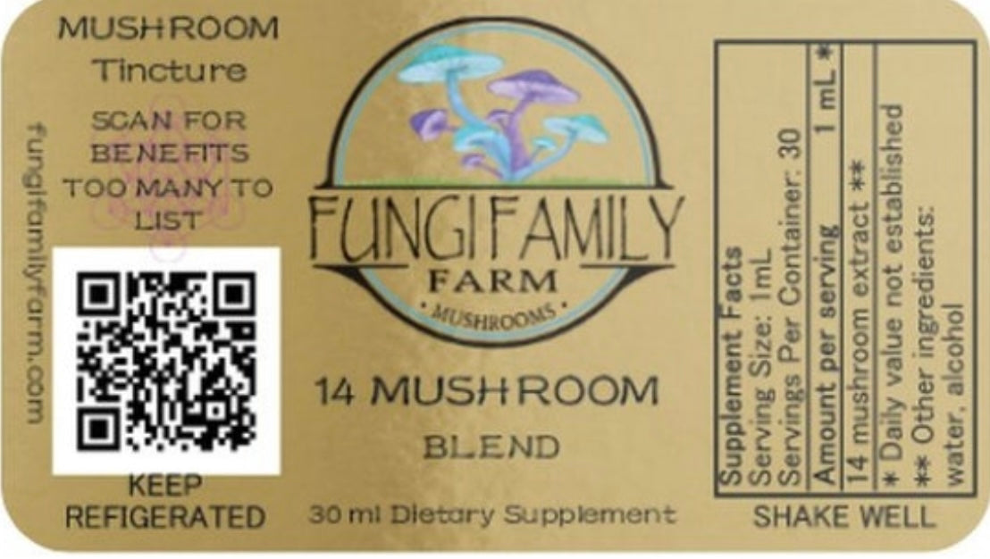 14 Mushroom Blend Tincture – Dual + Ultrasonic Extract for Full-Spectrum Wellness