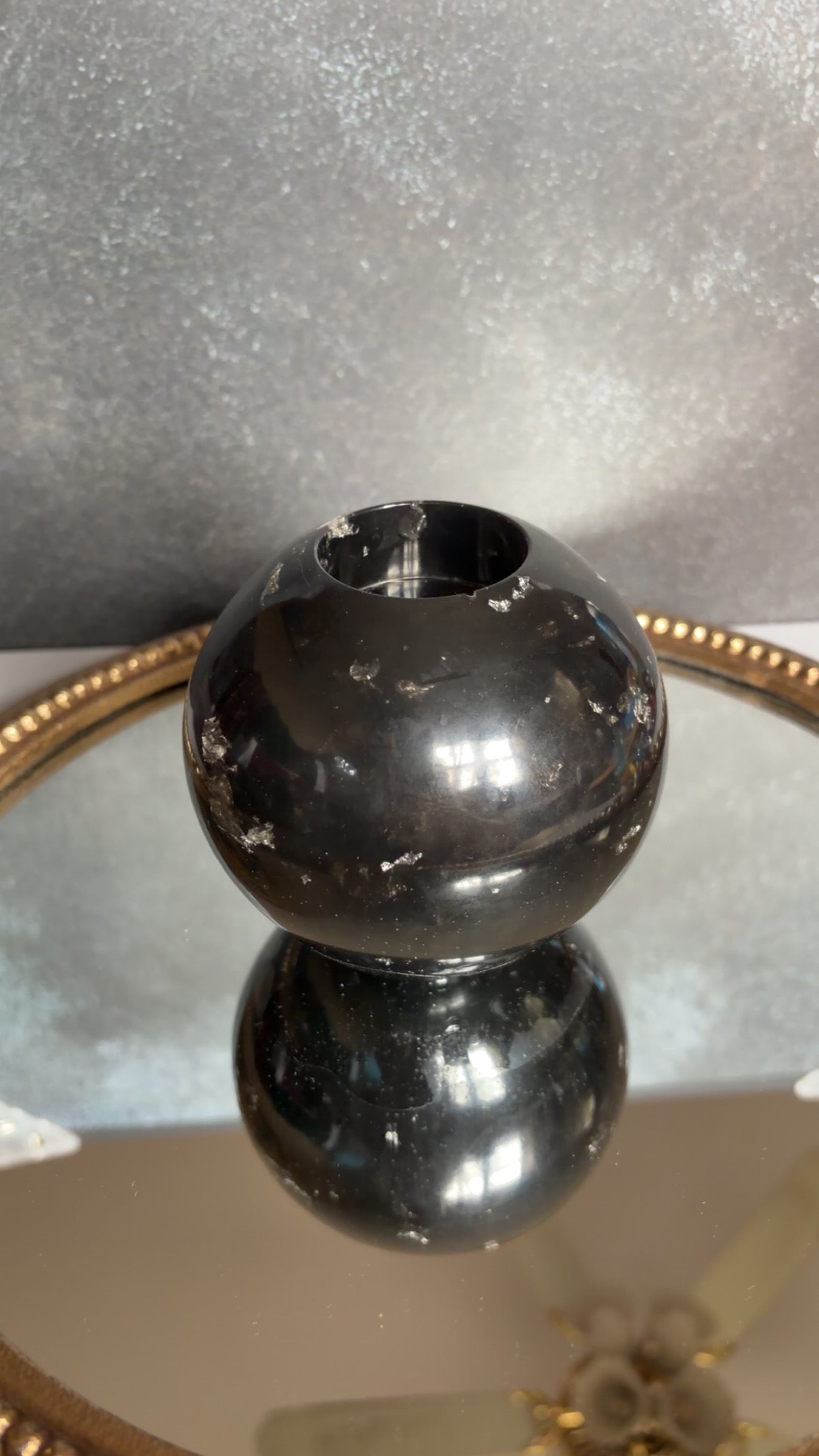 candle globe with silver glitter