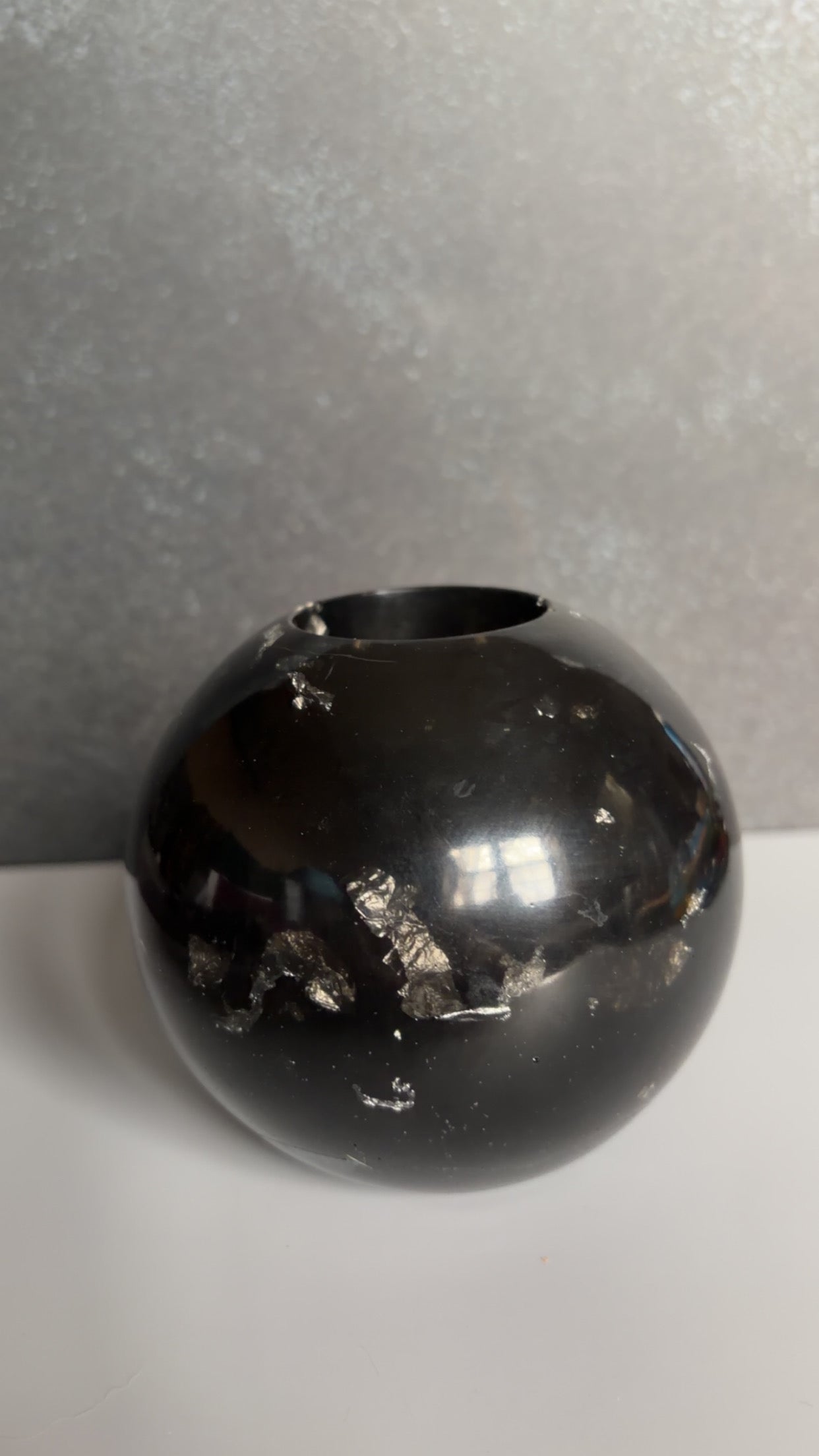 candle globe with silver glitter