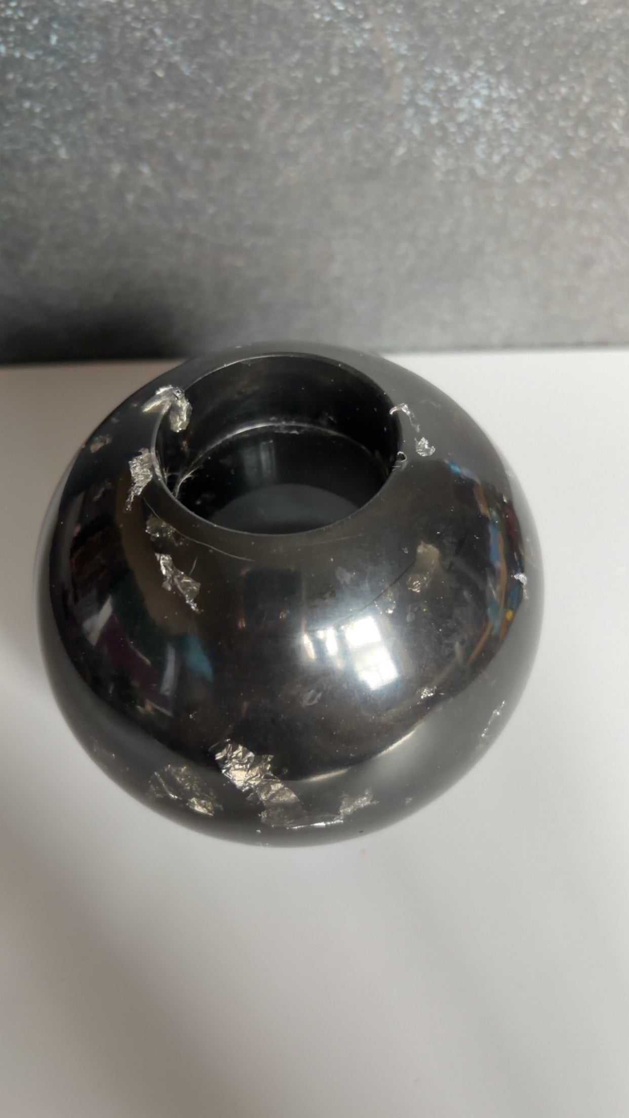 candle globe with silver glitter