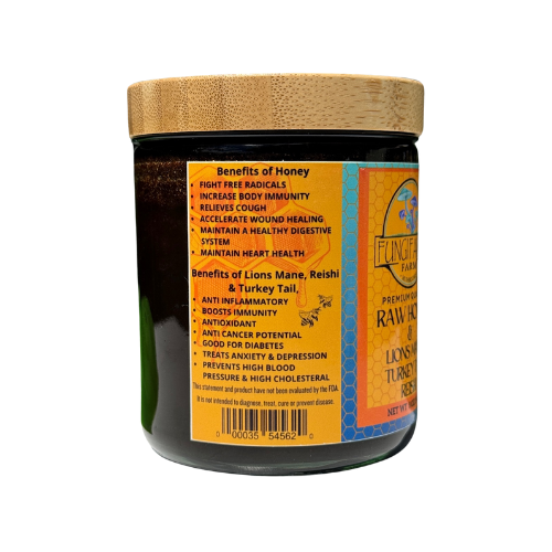 8 OZ Mushroom Infused Honey with Lions Mane, Reishi and Turkey Tail