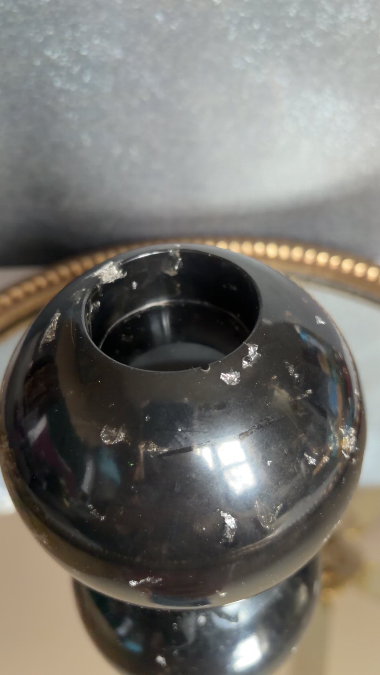 candle globe with silver glitter