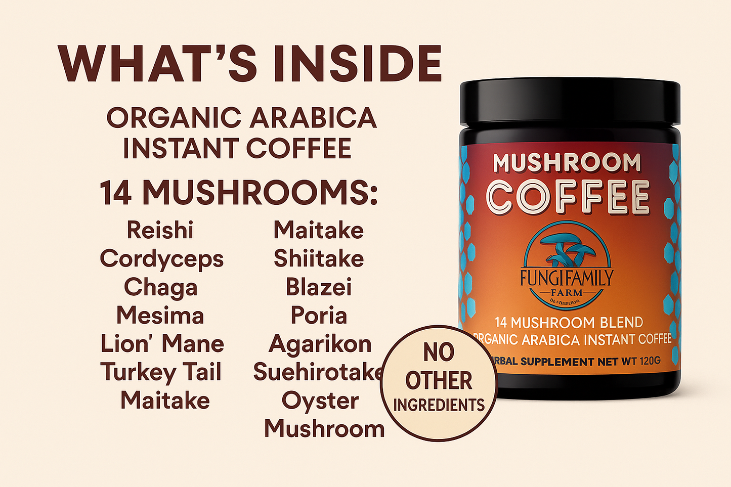 Instant Mushroom Coffee – 14-Mushroom Functional Blend