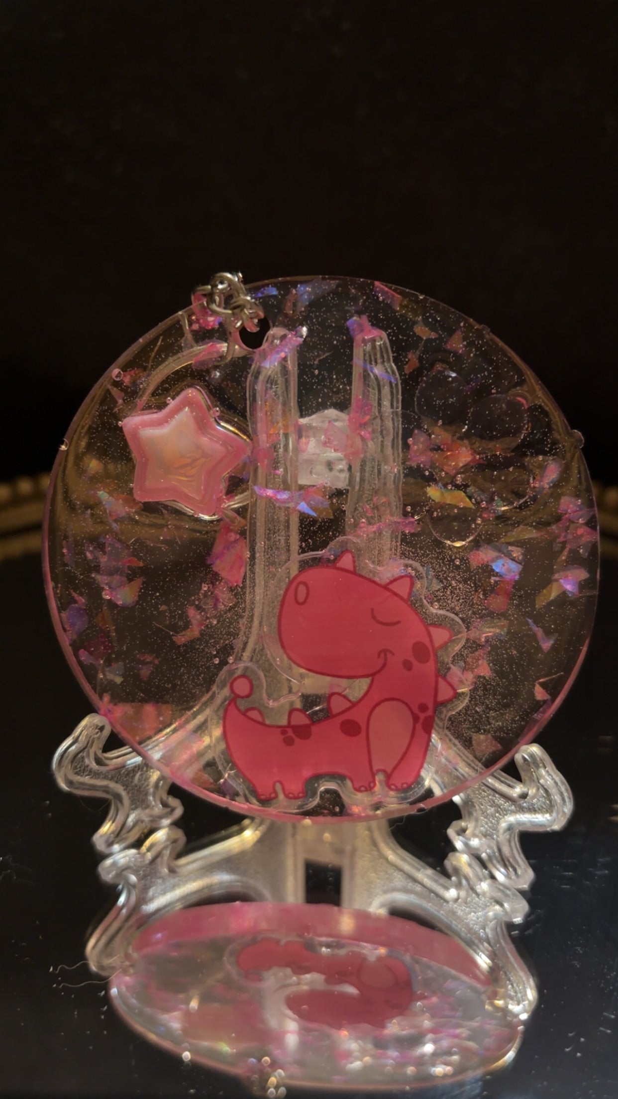pink dino keychain