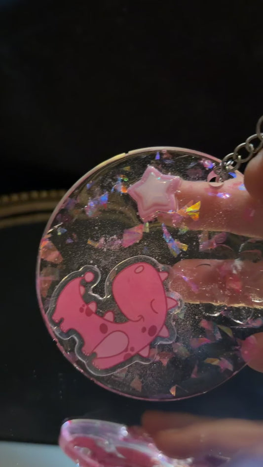 pink dino keychain