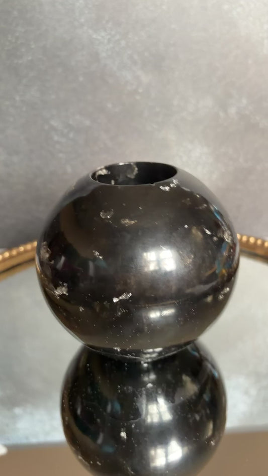 candle globe with silver glitter